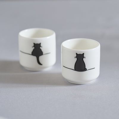 Cat Egg Cups with Sitting Cat and Crouching Cat