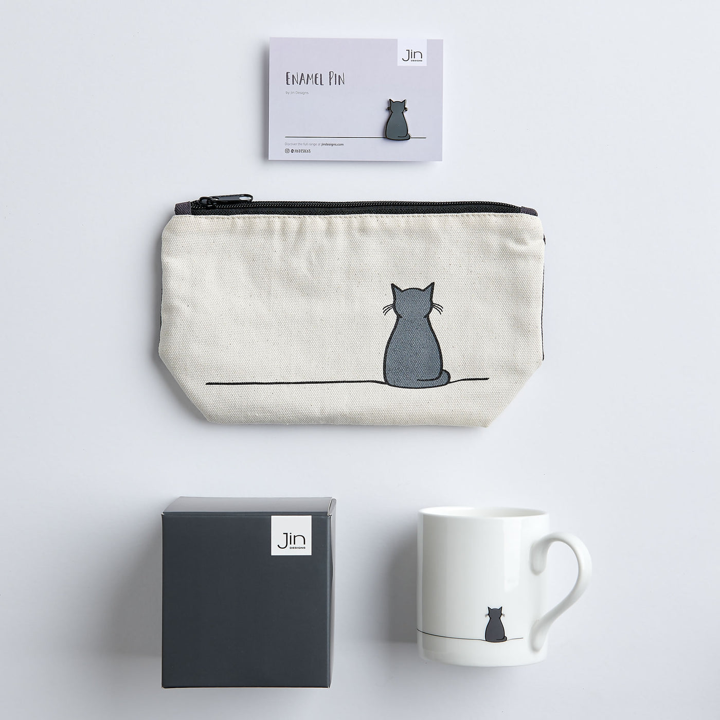 Cat Lover Gift Bundle with mug, pin and zip bag