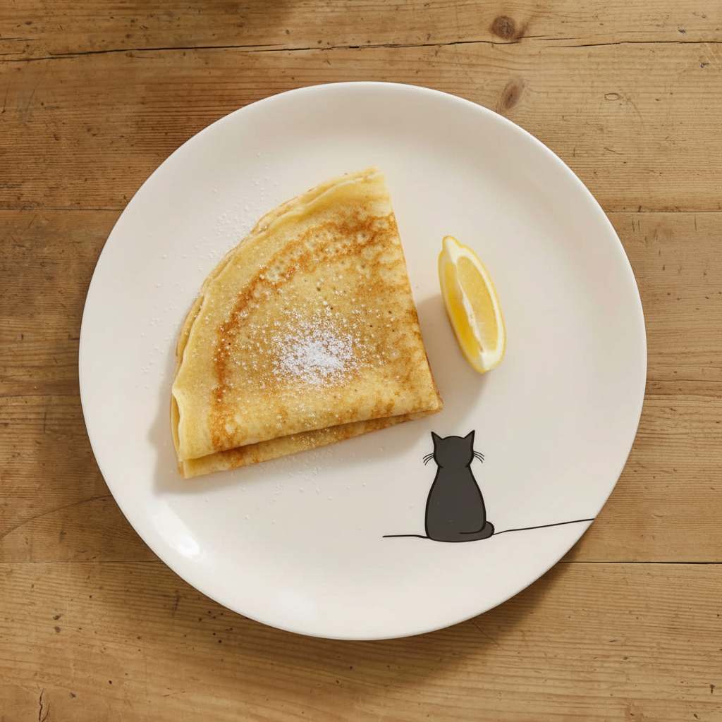 Sitting Cat Dinner Plate with pancake