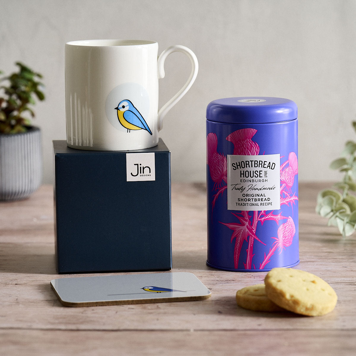 Blue Tit Mug, Coaster and Shortbread Gift Set