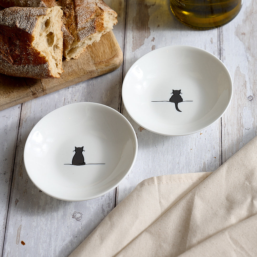 Sitting Cat and Crouching Cat Nibble Dishes