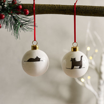 Cat Baubles, Set of 2, Sleeping and Standing Cat