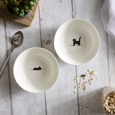 Sleeping Cat and Standing Cat Cereal Bowls