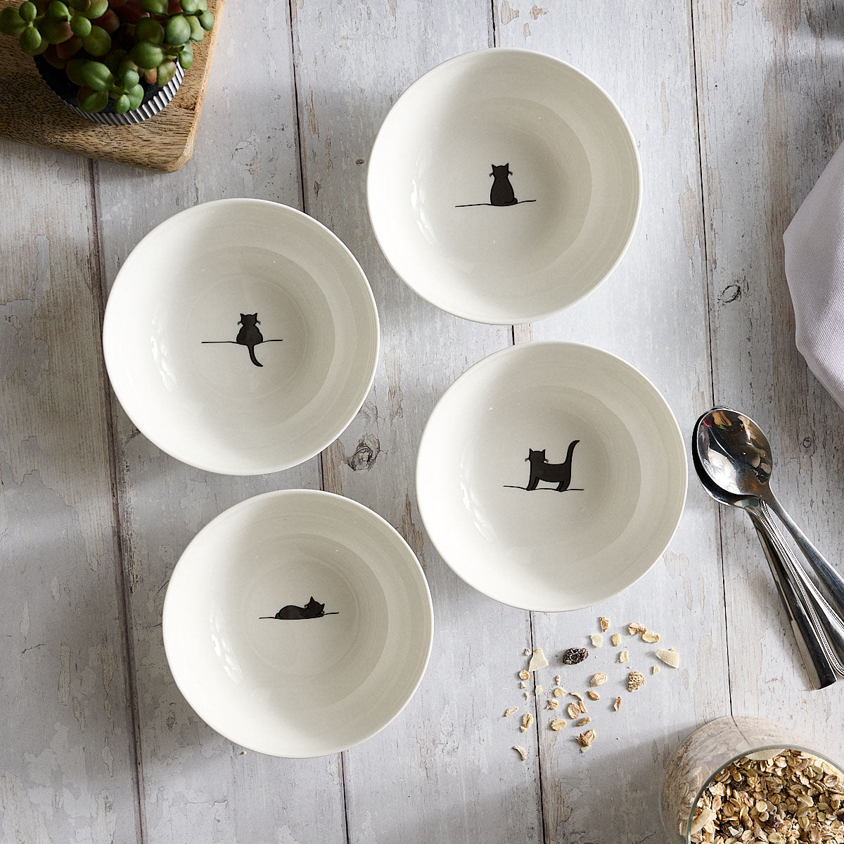 Cat Collection Cereal Bowls, Set of Four