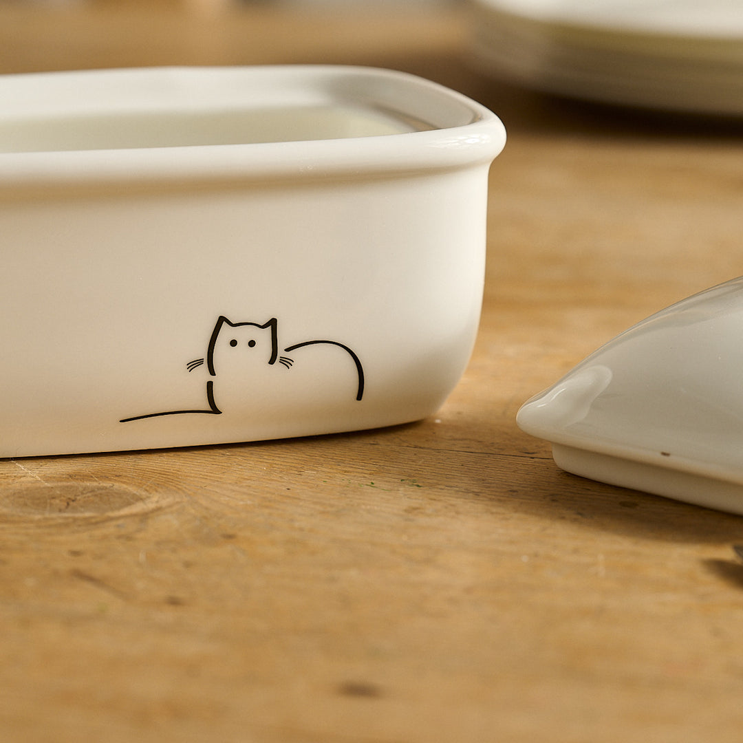 Loafing Cat and Waiting Cat Butter Dish