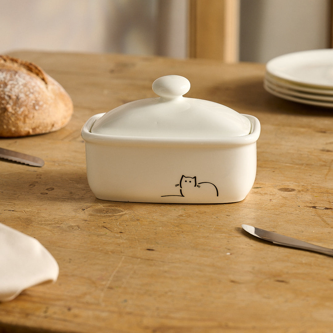 Loafing Cat and Waiting Cat Butter Dish