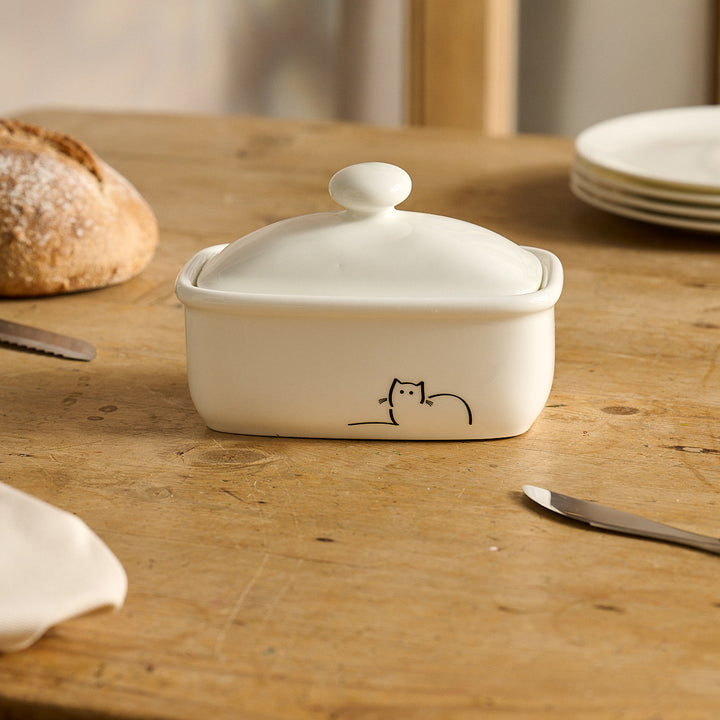 Loafing Cat and Waiting Cat Butter Dish