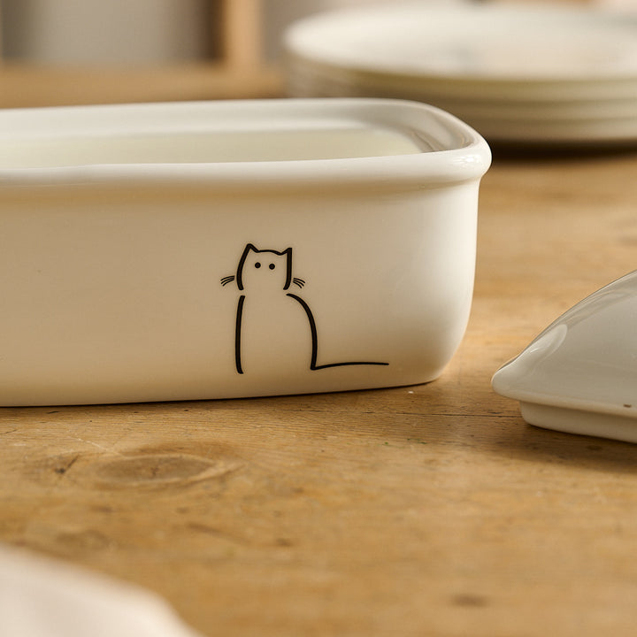 Loafing Cat and Waiting Cat Butter Dish