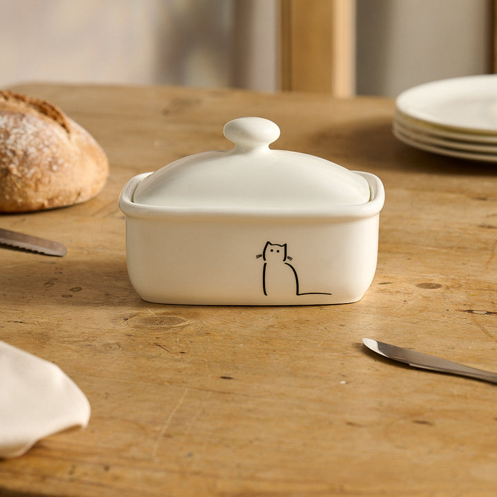 Loafing Cat and Waiting Cat Butter Dish