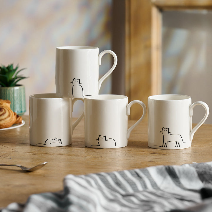 Cat Companions Mugs, Set of Four