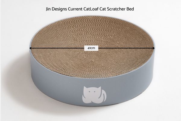 Cat scratcher bed with dimensions on a white background