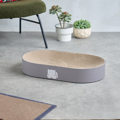 CatLoaf Luxury Oval Cat Scratcher Bed 63cm x 35cm, Extra Large, Mid Grey