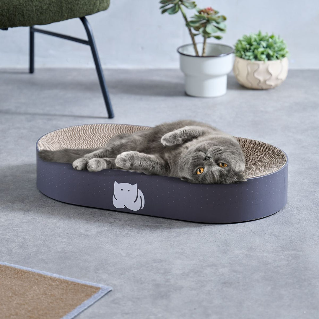 CatLoaf Luxury Oval Cat Scratcher Bed 63cm x 35cm, Extra Large, Mid Grey
