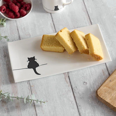 Crouching Cat Large Serving Tray with Cake
