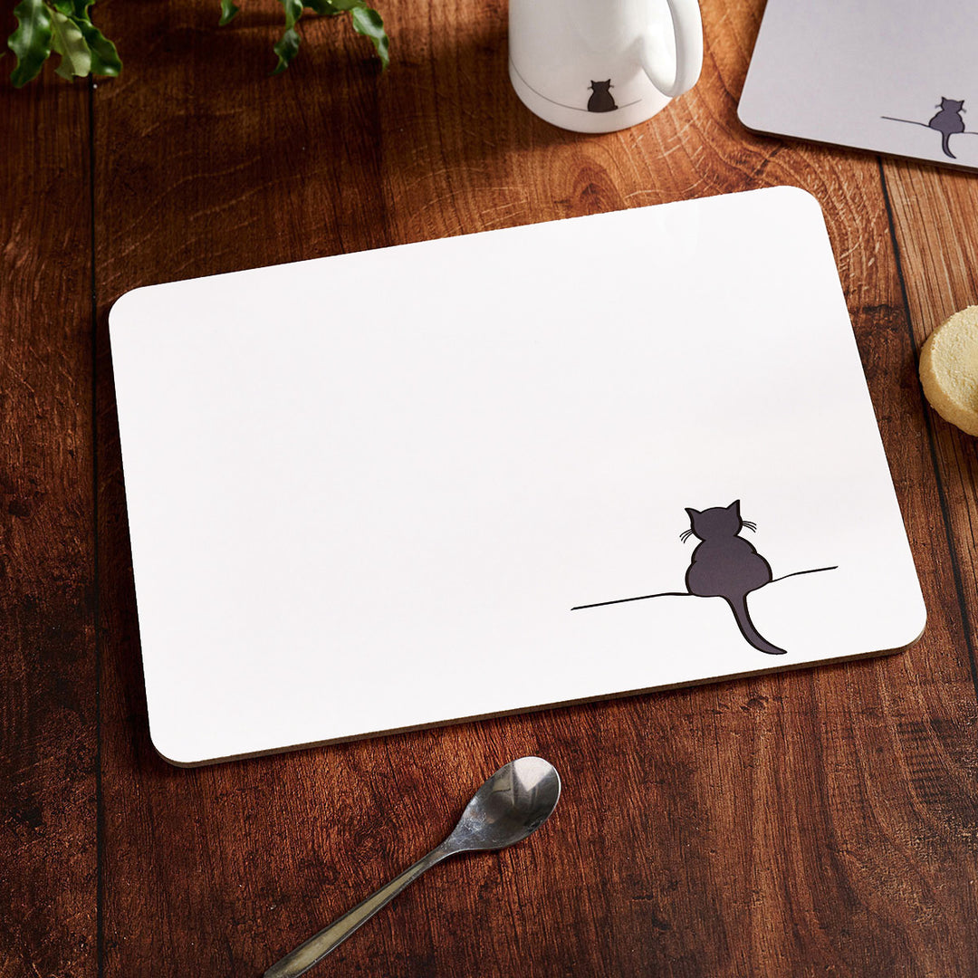 Crouching Cat White Placemat on table