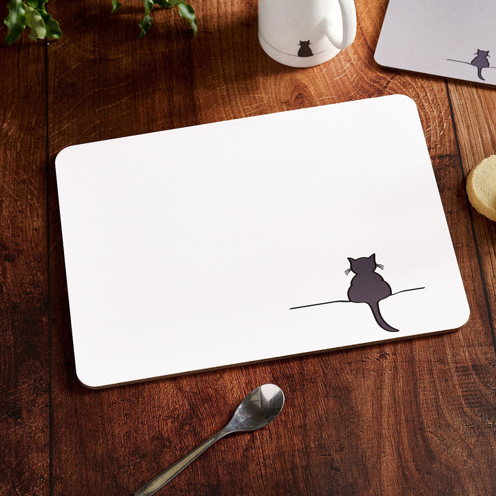 Crouching Cat White Placemat on table