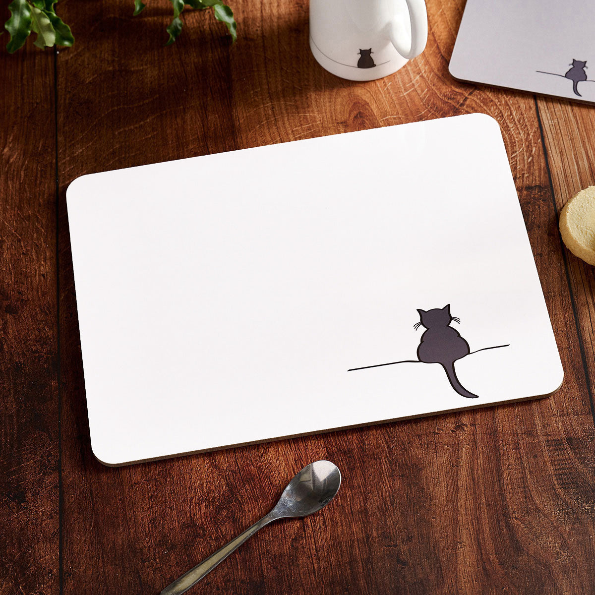 Crouching Cat White Placemat on table