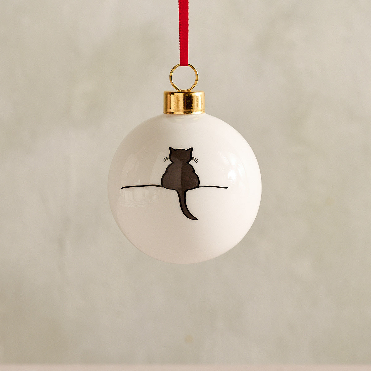 Crouching Cat Bauble, fine bone china