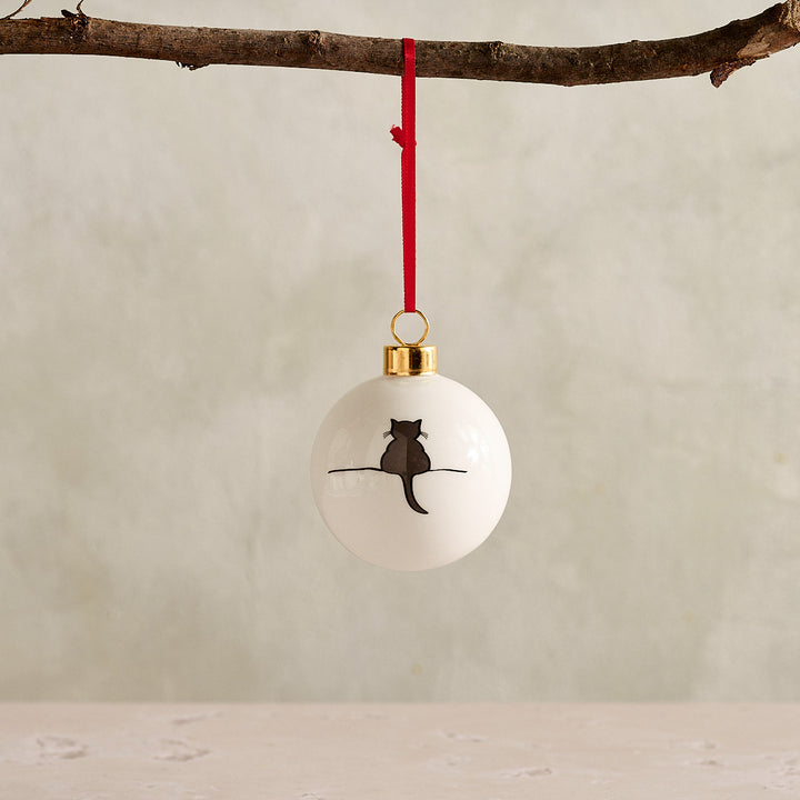 Crouching Cat Bauble, fine bone china
