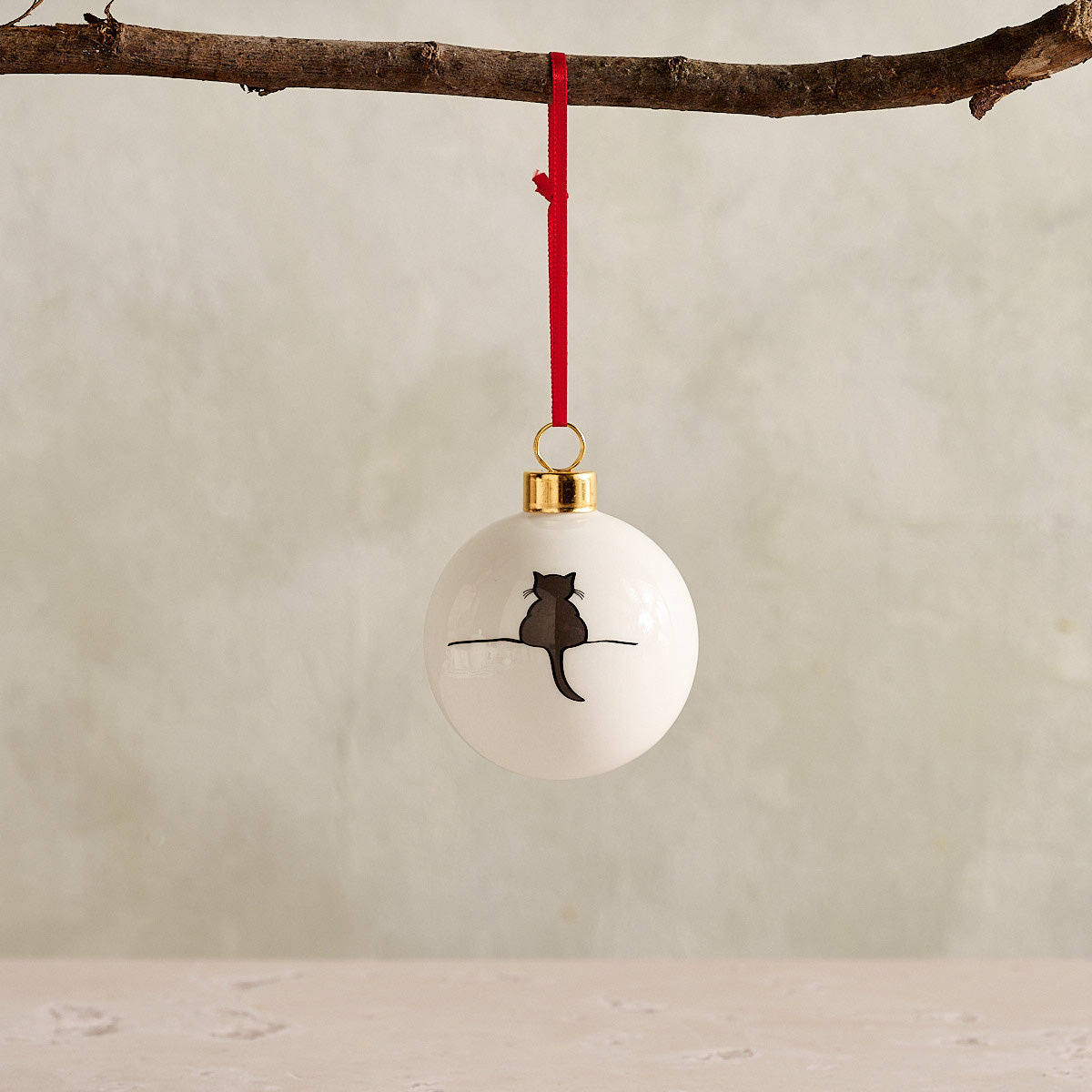 Crouching Cat Bauble, fine bone china