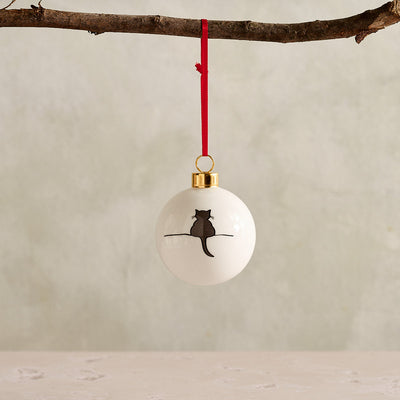 Crouching Cat Bauble, fine bone china