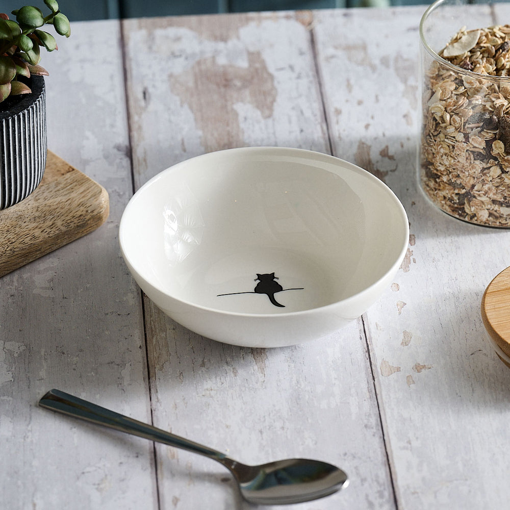 Crouching Cat Cereal Bowl with cereal