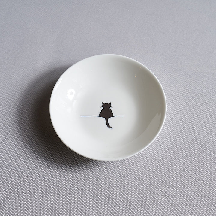 Cat Nibble Dishes, Set of 2, with Sitting Cat and Crouching Cat