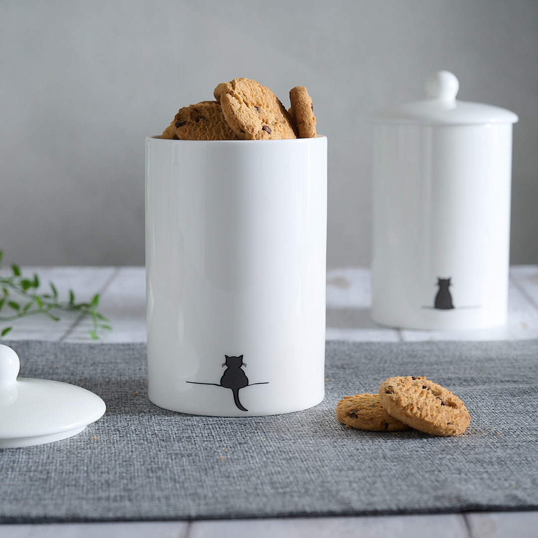 Crouching Cat Storage Jar with cookies