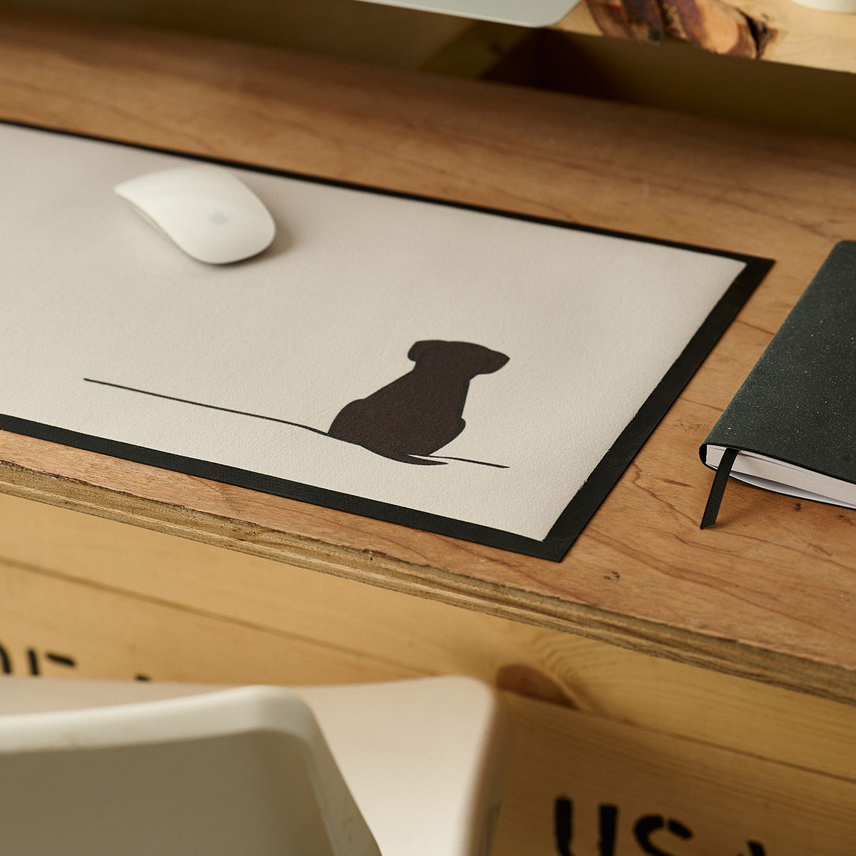Sitting Dog Desk Mat close up
