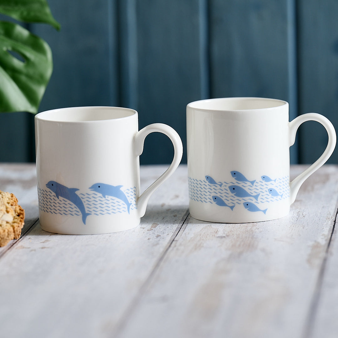 Dolphin and Fun Fish Mug, Set of Two