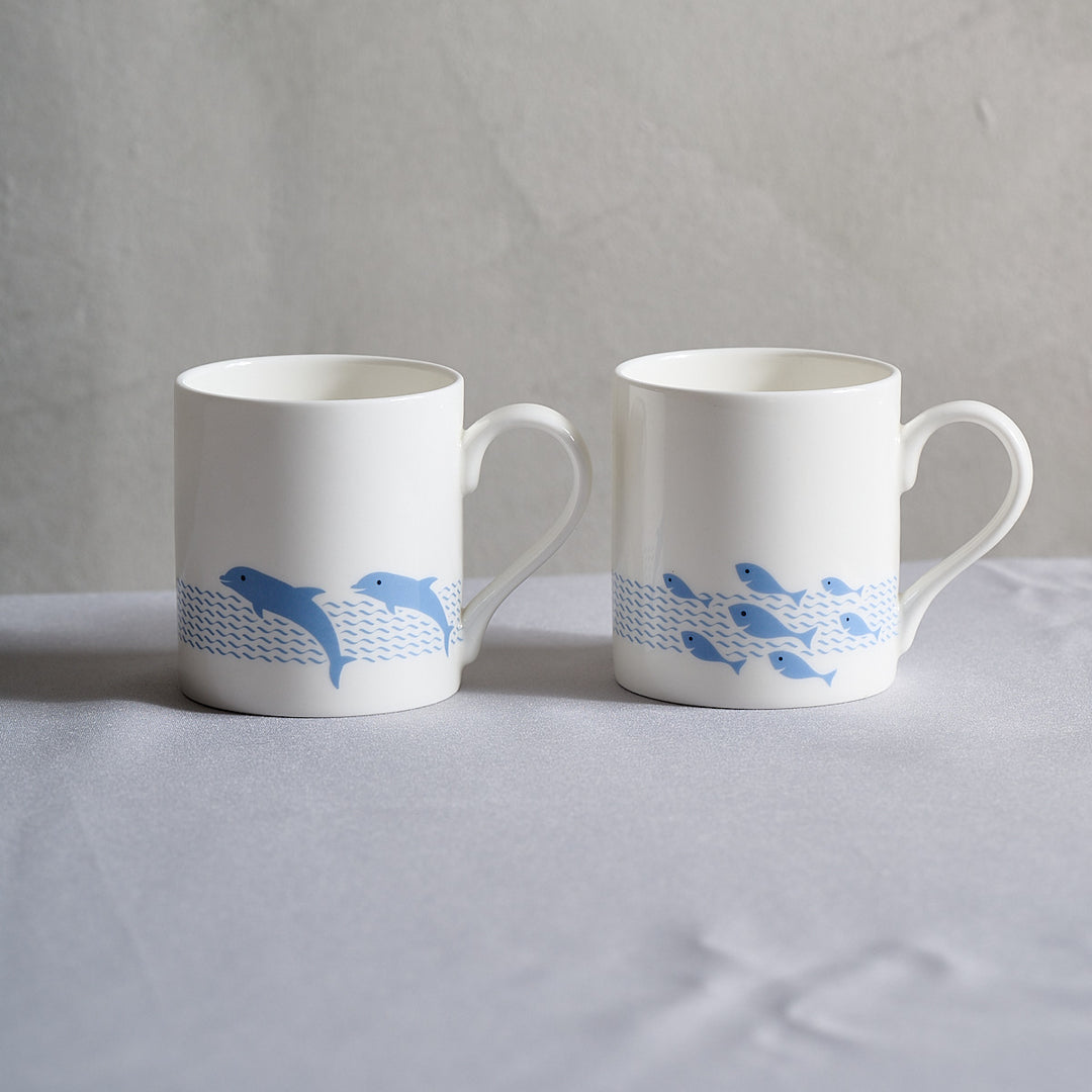 Dolphin Mug and Fun Fish Mug, Set of Two