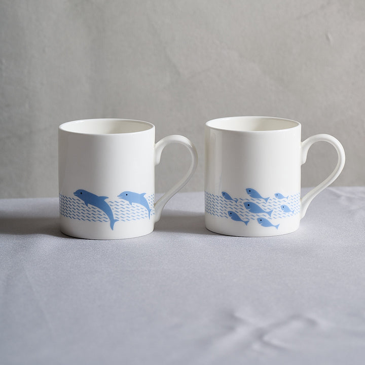 Dolphin Mug and Fun Fish Mug, Set of Two