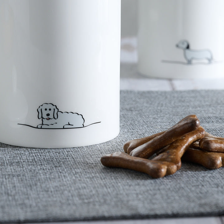 Fluffy Dog Storage Jar with biscuits, close up