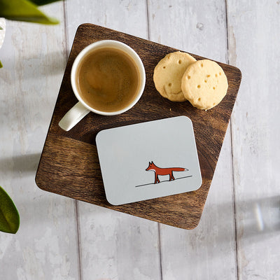 Fox Coaster with coffee and biscuits