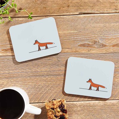 Fox Coasters on table with flapjack