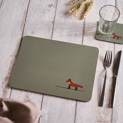 Fox Placemat on table with coaster