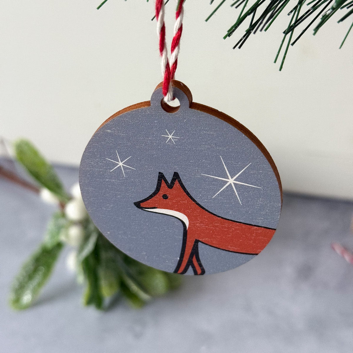 Fox Wooden Christmas Decoration detail