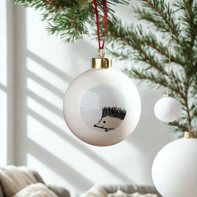 Hedgehog Bauble, Fine Bone China on Christmas tree