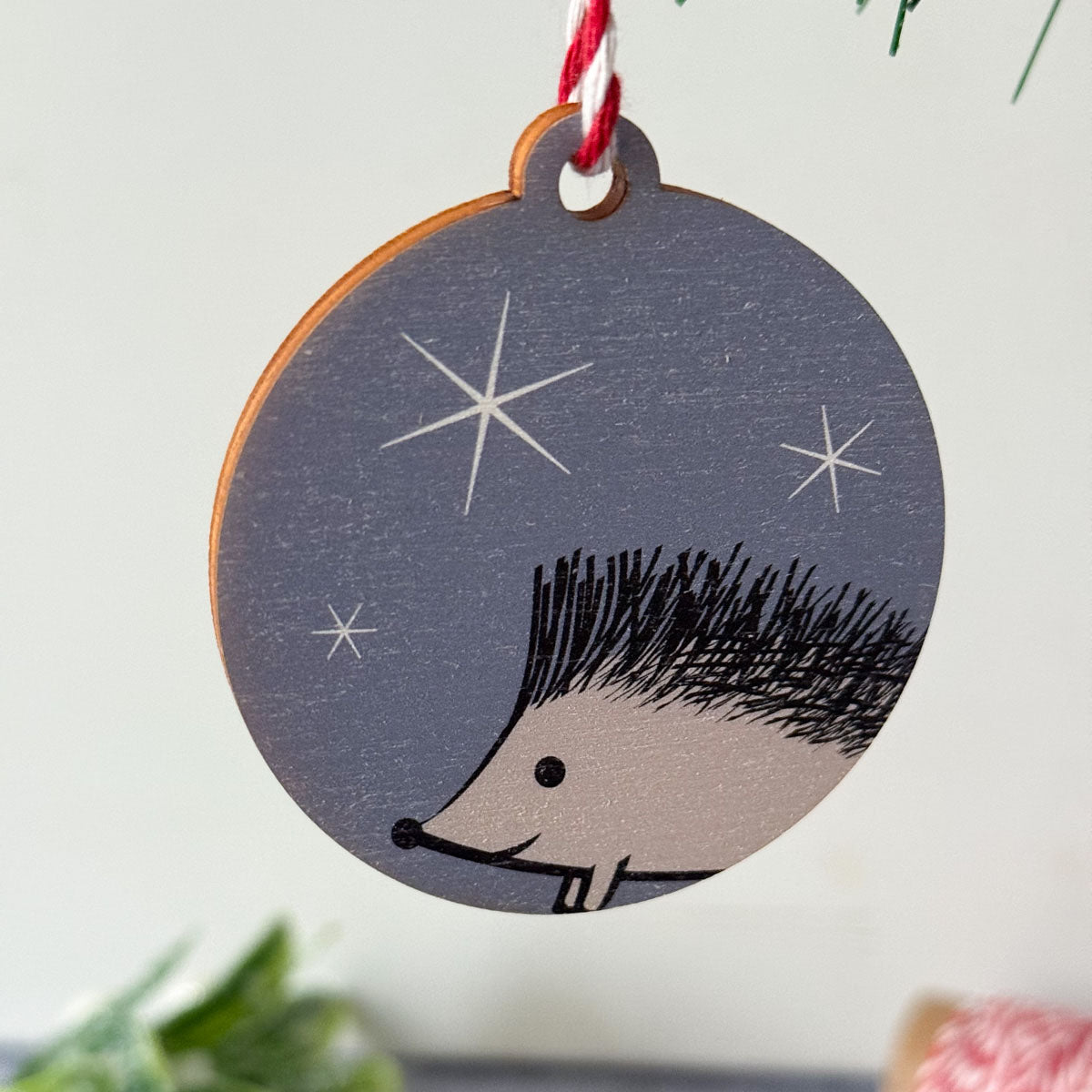 Hedgehog Wooden Christmas Decoration