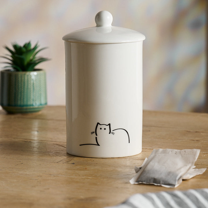 Loafing Cat Storage Jar with teabags
