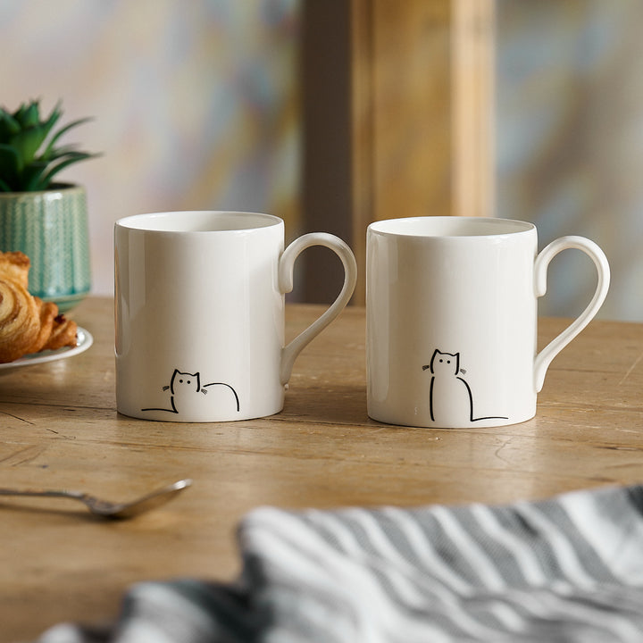 Loafing Cat and Waiting Cat Mugs, Set of Two