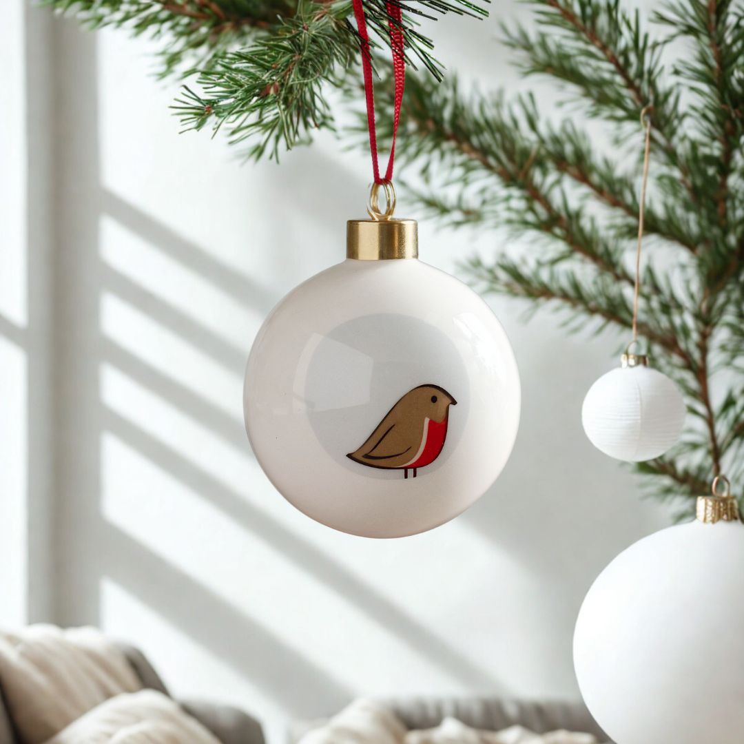 Robin Bauble, Fine Bone China on Christmas tree