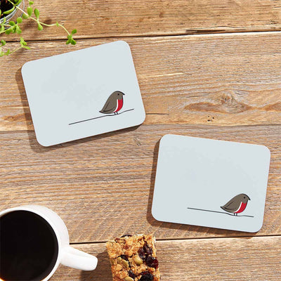 Robin Coasters on table with flapjack