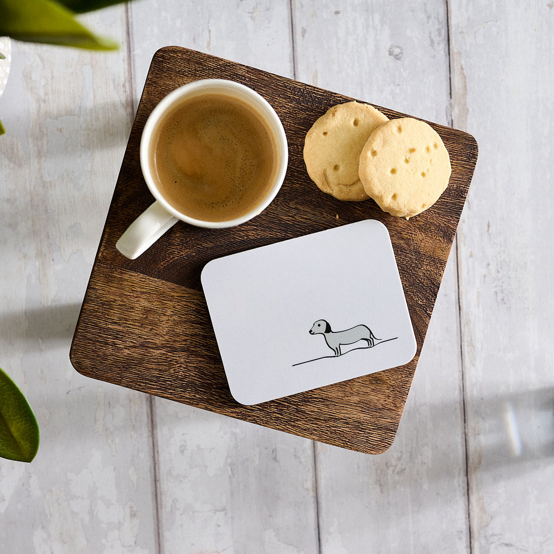 Sausage Dog Coaster with Coffee and Biscuits