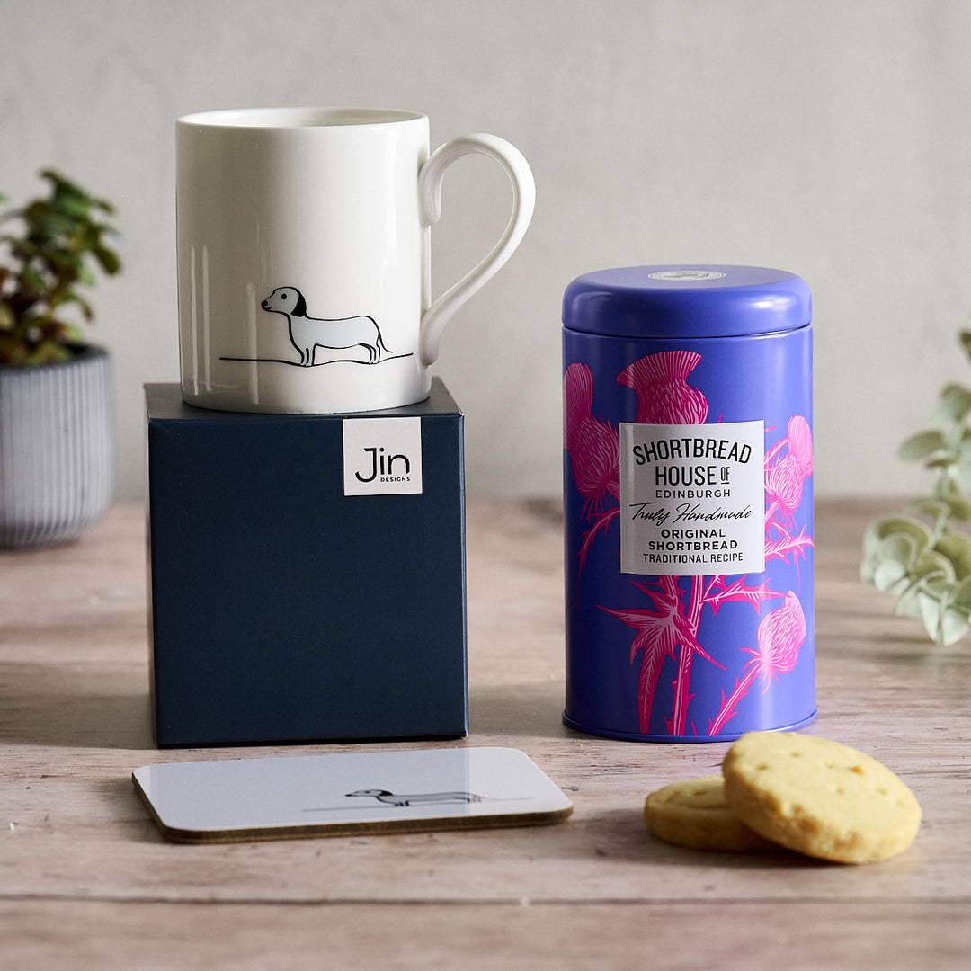Sausage Dog Mug, Coaster and Shortbread Gift Set
