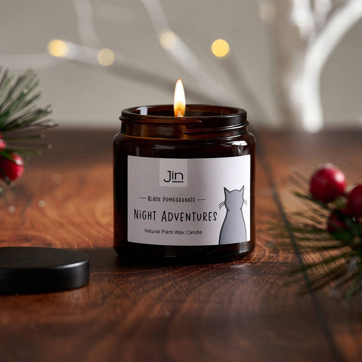 Sitting Cat Candle - Black Pomegranate - Night Adventures