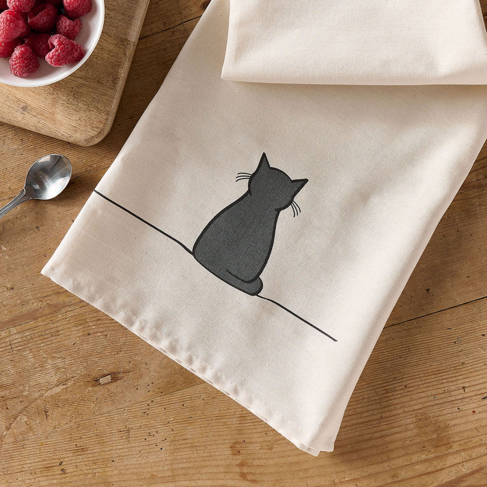 Sitting Cat Tea Towel close up