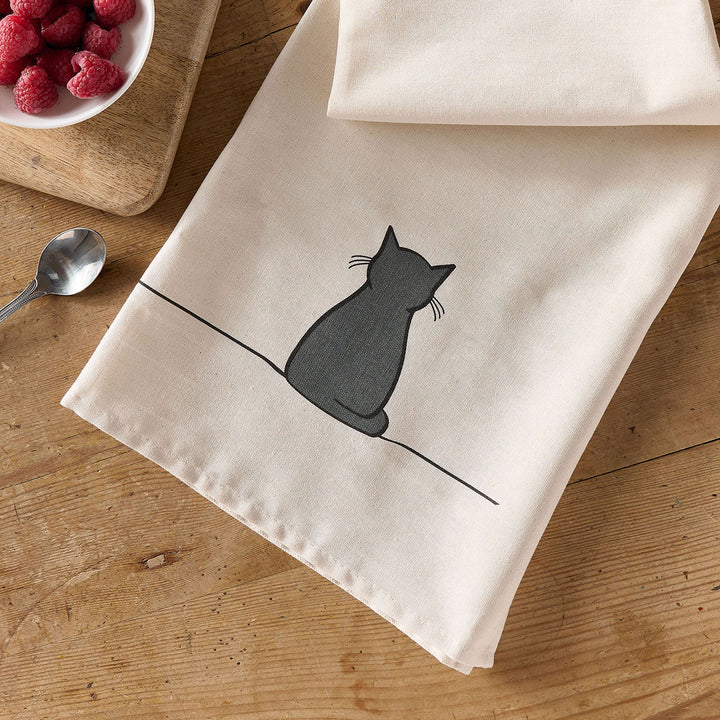 Sitting Cat Tea Towel close up