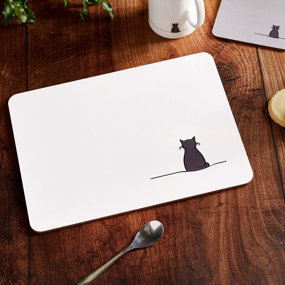 Sitting Cat White Placemat on table