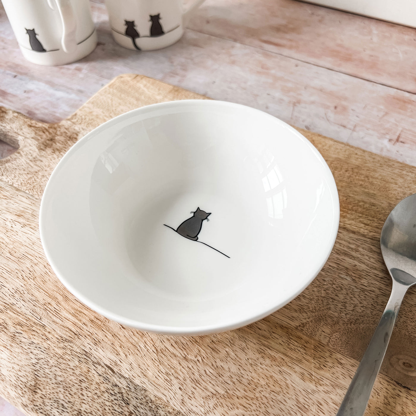 Sitting Cat Cereal Bowl with spoon